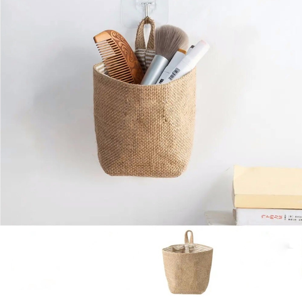 2 pieces mini basket storage desk bag desktop pocket sack with handle